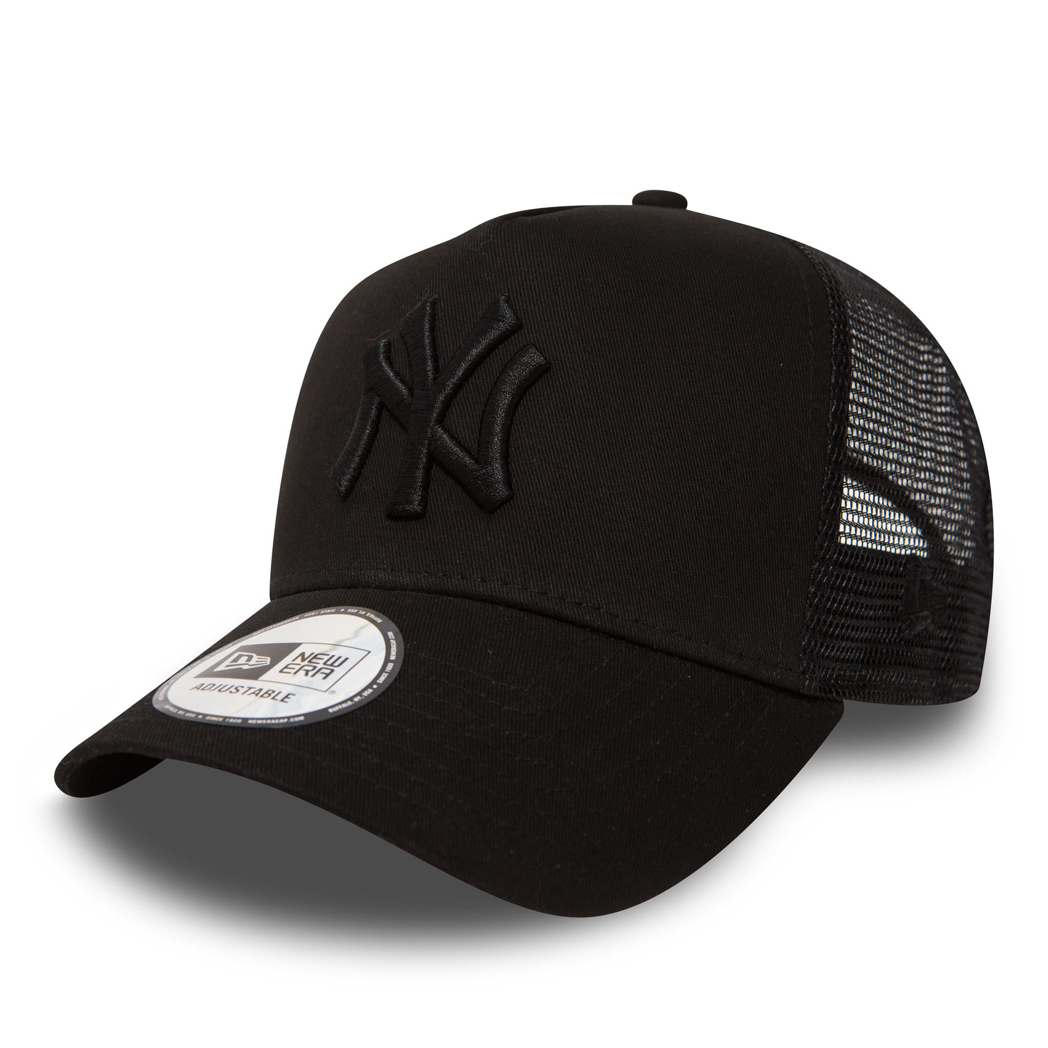 New York Yankees Clean Black On Black A-Frame Trucker Cap-kentox