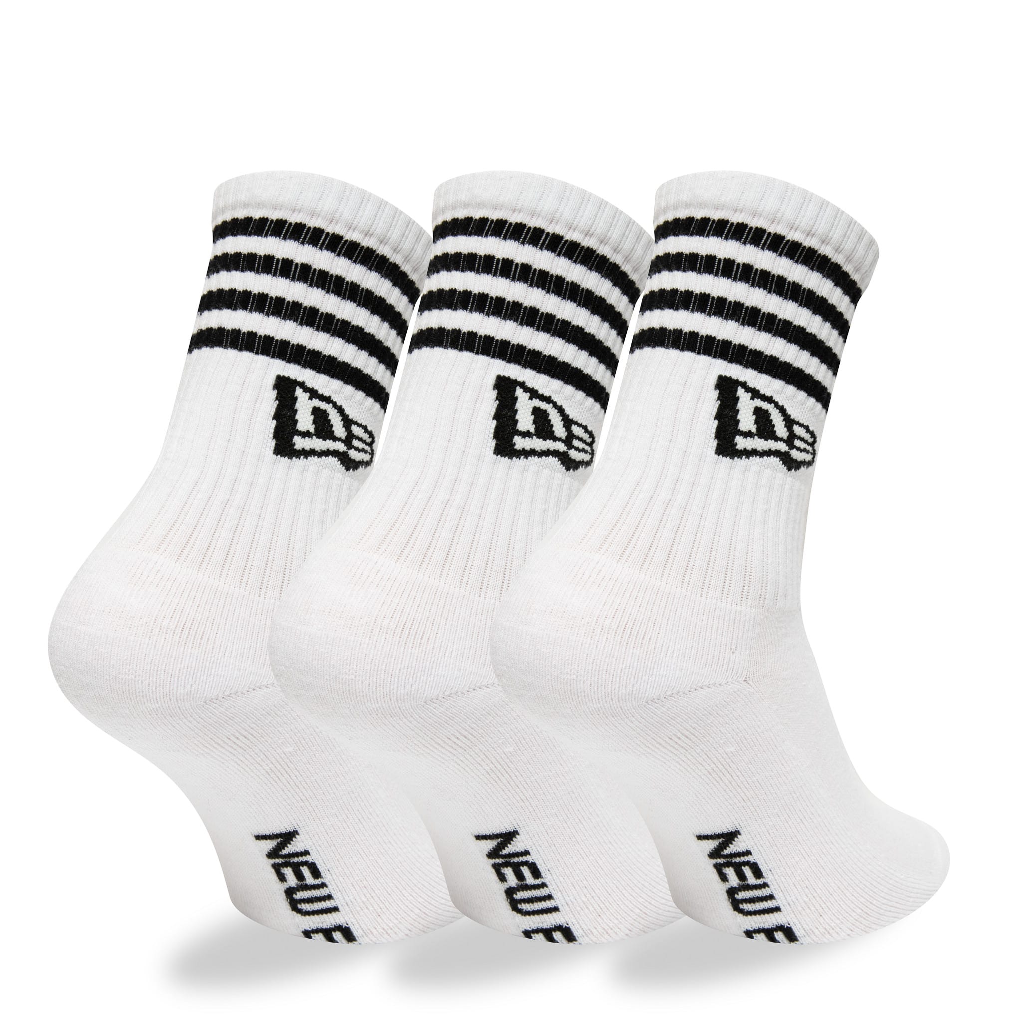 New Era Stripe 3 Pack Crew White Socks-kentox
