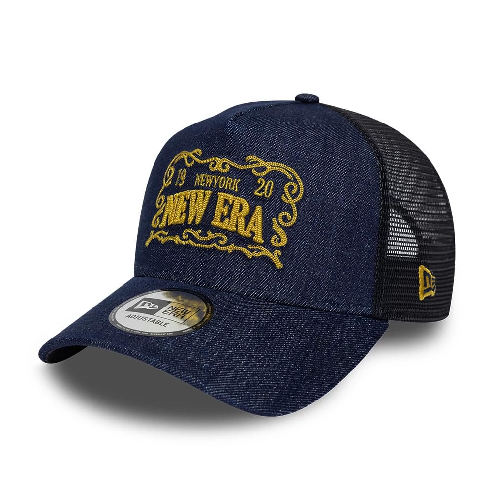 New Era Frame Logo Navy 9FORTY A-Frame Trucker Adjustable Cap-kentox