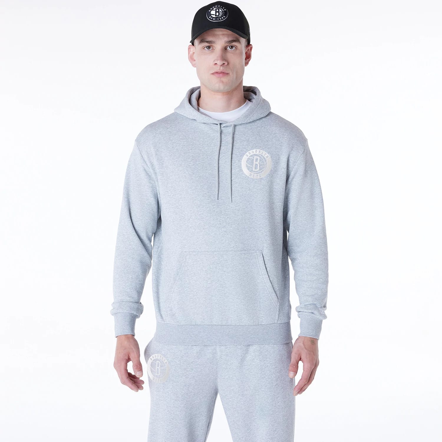 Brooklyn Nets NBA League Essential Grey Oversized Pullover Hoodie-kentox