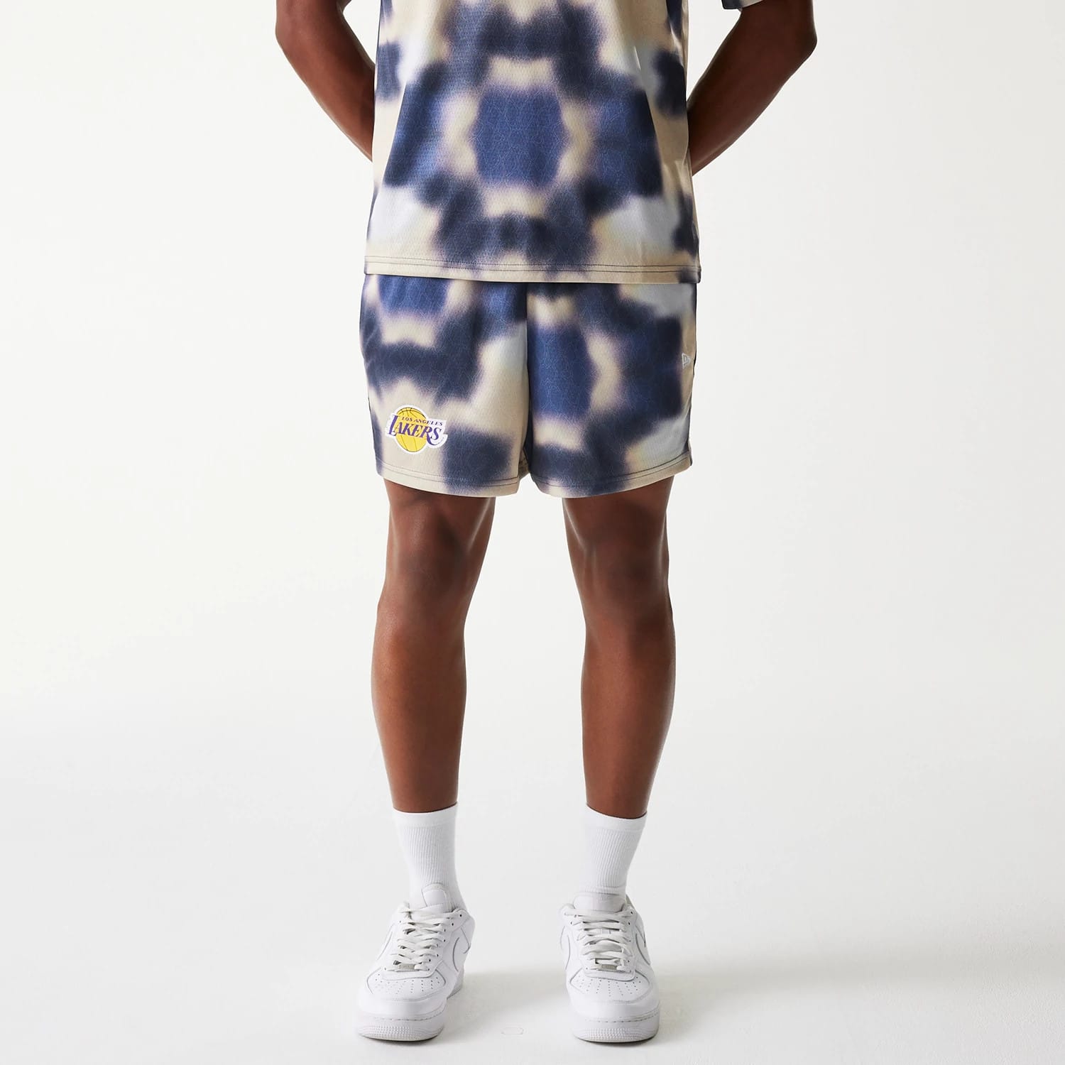 LA Lakers NBA All Over Print Cream Shorts-kentox
