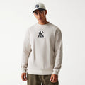 New York Yankees MLB Waffle Cream Oversized Crew Neck Sweater-kentox