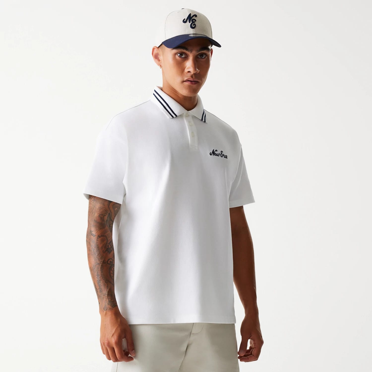 New Era Drop Shoulder White Polo Shirt-kentox