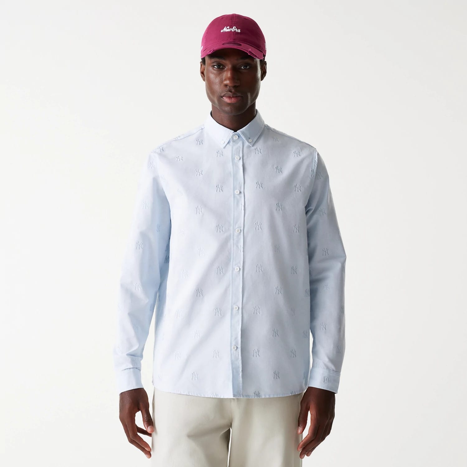 New York Yankees MLB Monogram Pastel Blue Long Sleeve Shirt-kentox