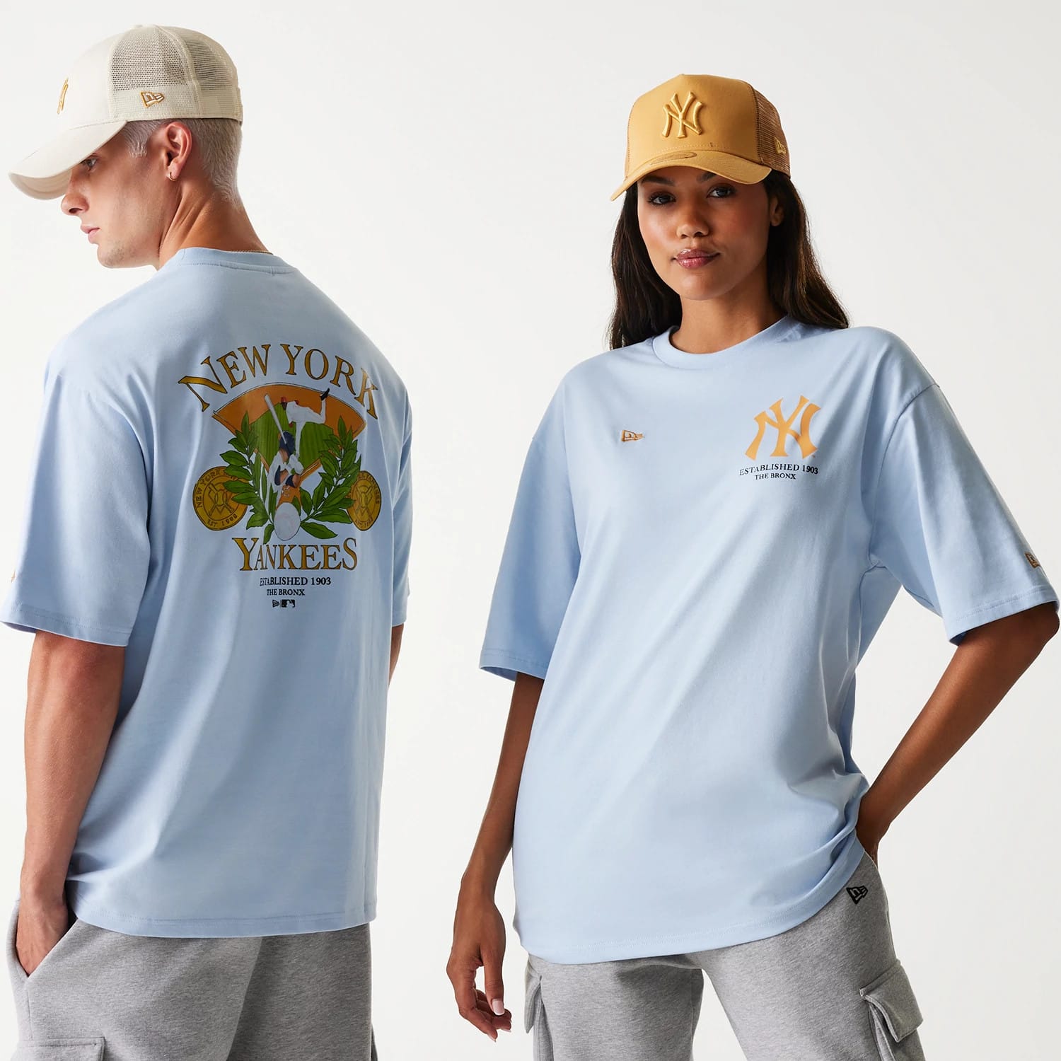 New York Yankees MLB Baseball Graphic Pastel Blue Oversized T-Shirt-kentox