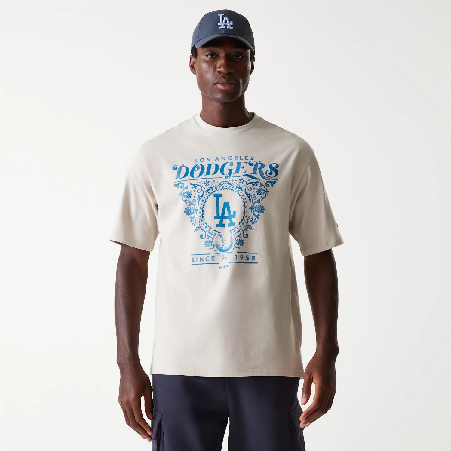 LA Dodgers MLB Floral Graphic Cream Oversized T-Shirt-kentox