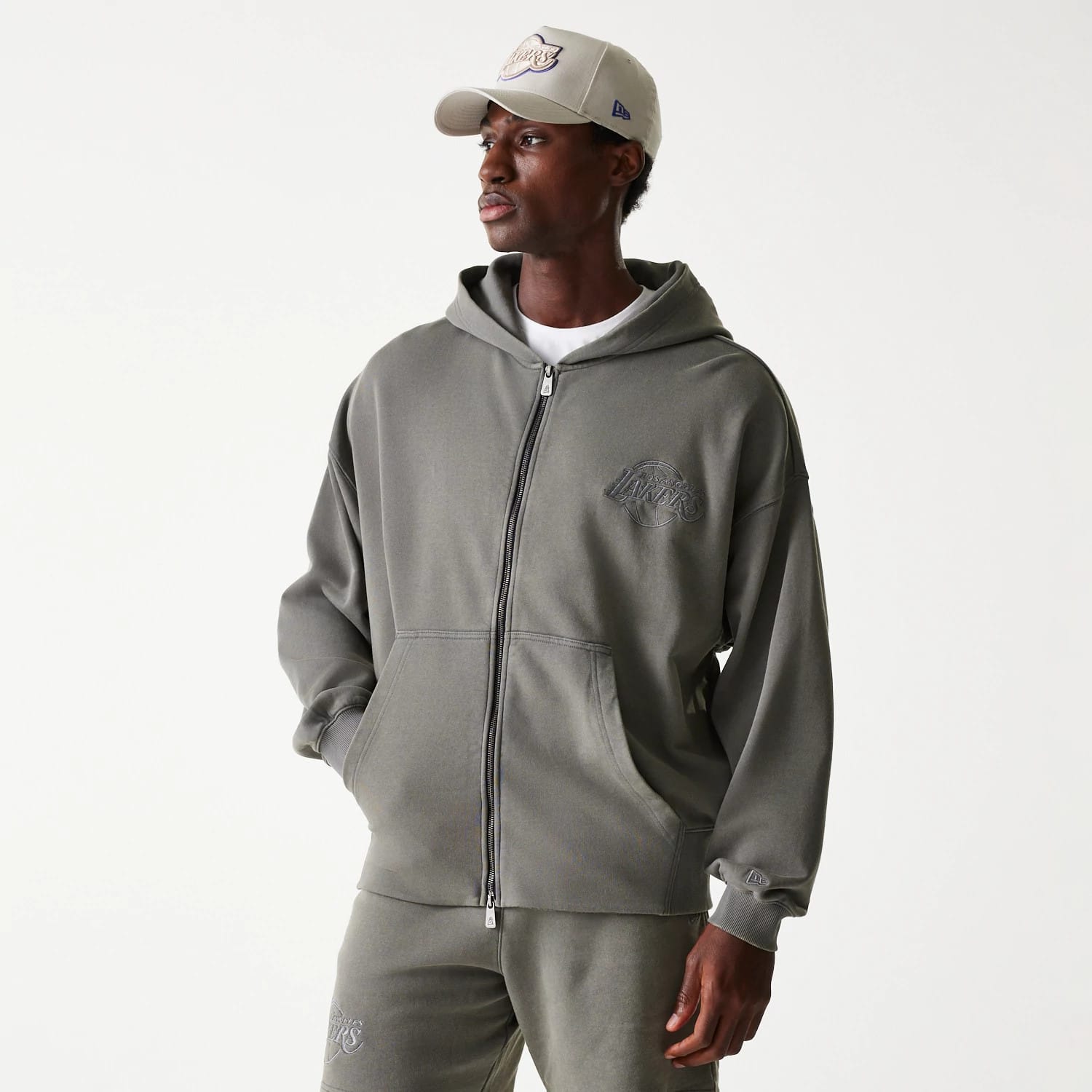 LA Lakers NBA Washed Grey Full Zip Hoodie-kentox