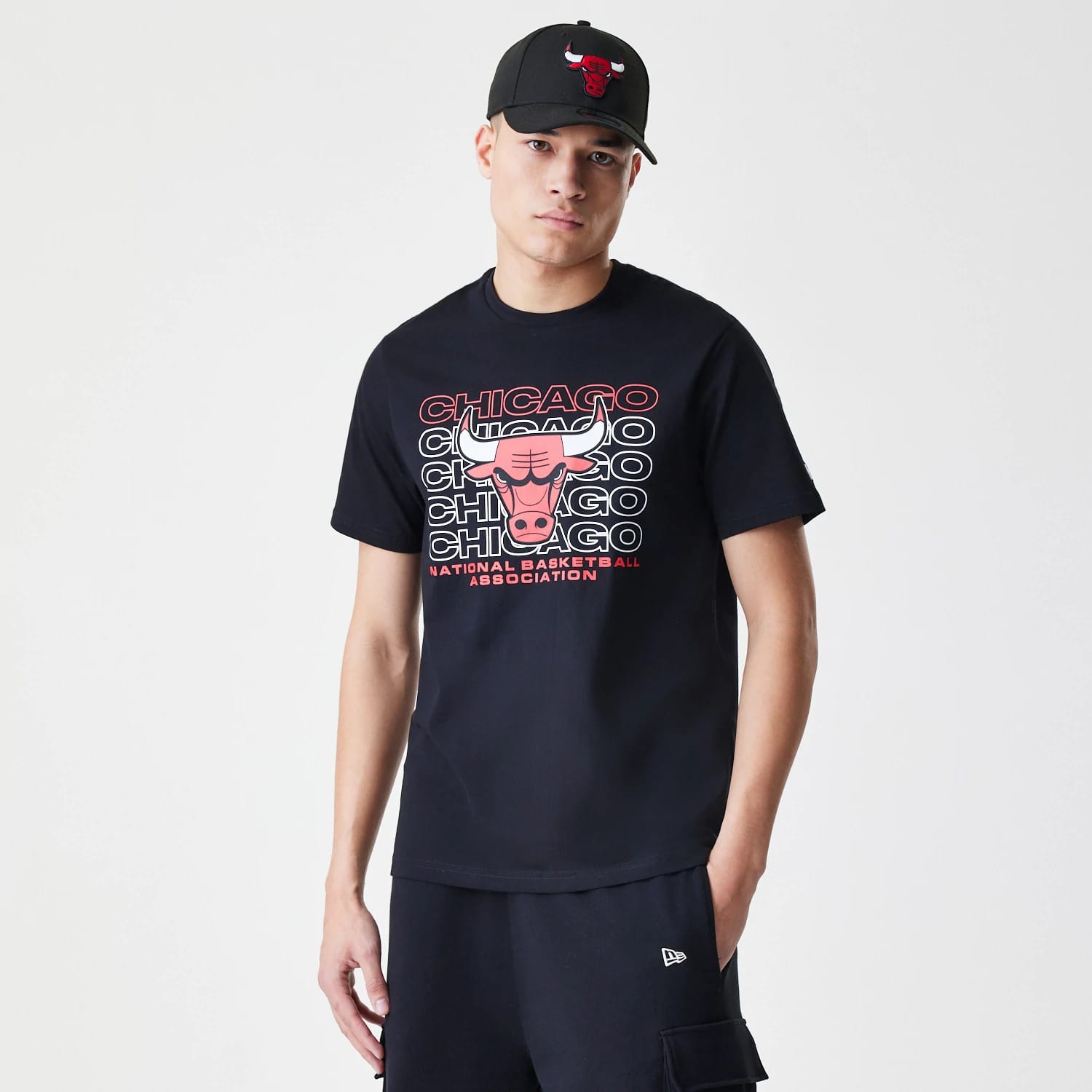 Chicago Bulls NBA Stack Wordmark Black T-Shirt-kentox