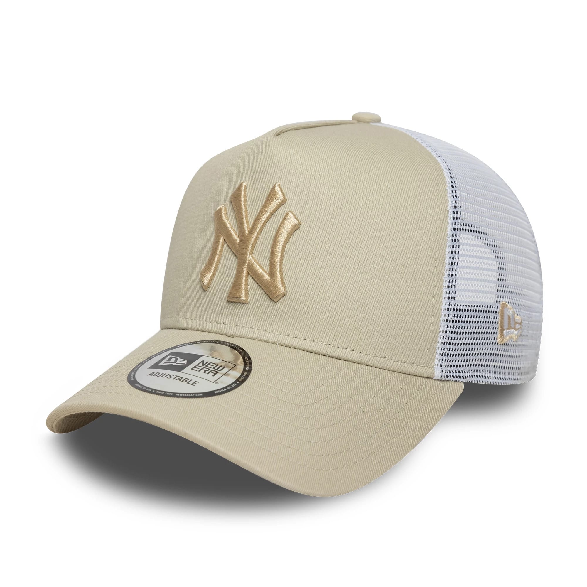 New York Yankees MLB League Essential Light Beige 9FORTY E-Frame Trucker Adjustable Cap-kentox