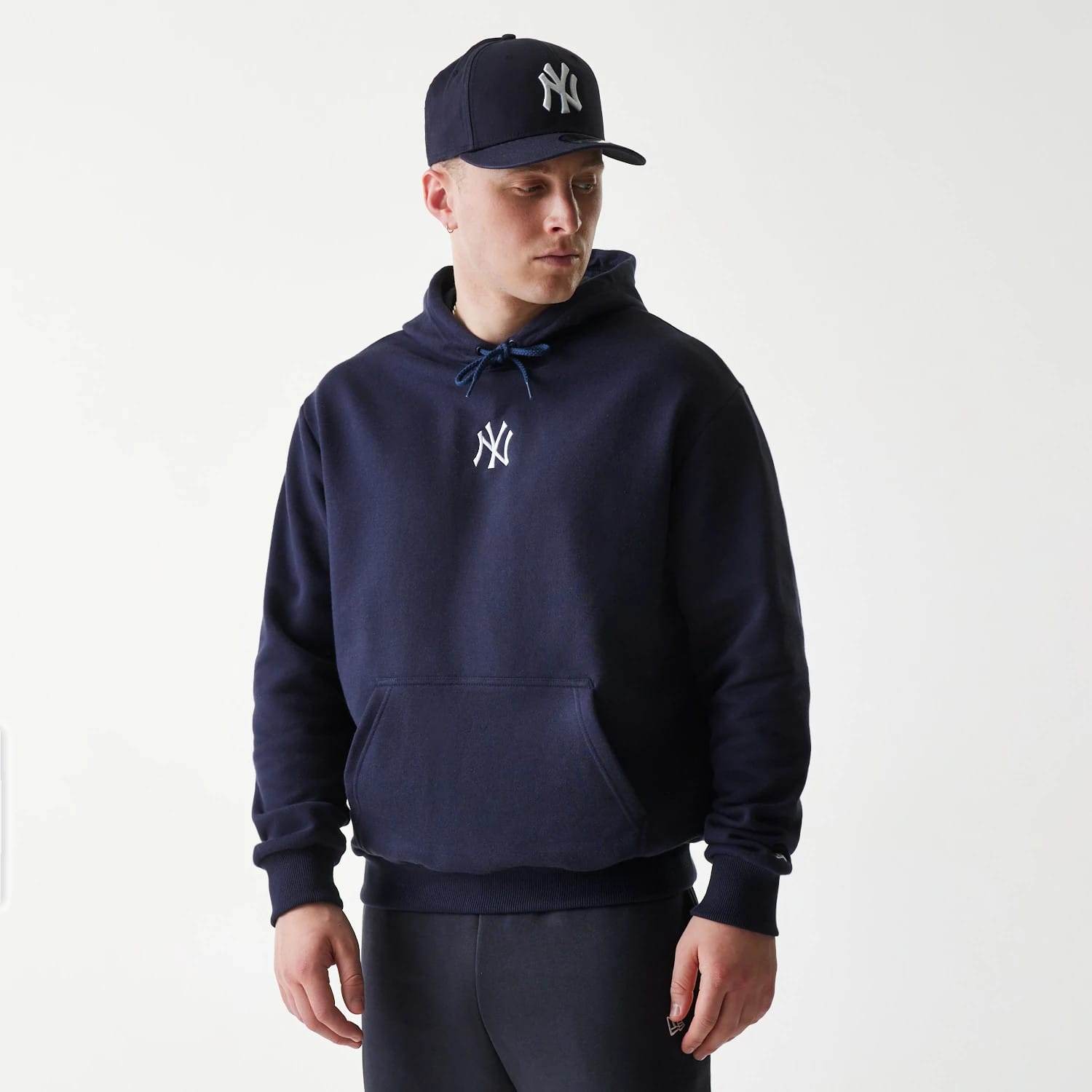 New York Yankees MLB League Essential Navy Oversized Pullover Hoodie-kentox