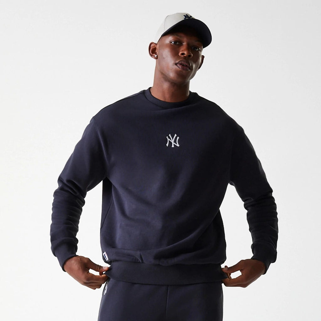 New York Yankees MLB League Essential Midi Navy Oversized Crew Neck Sweater-kentox