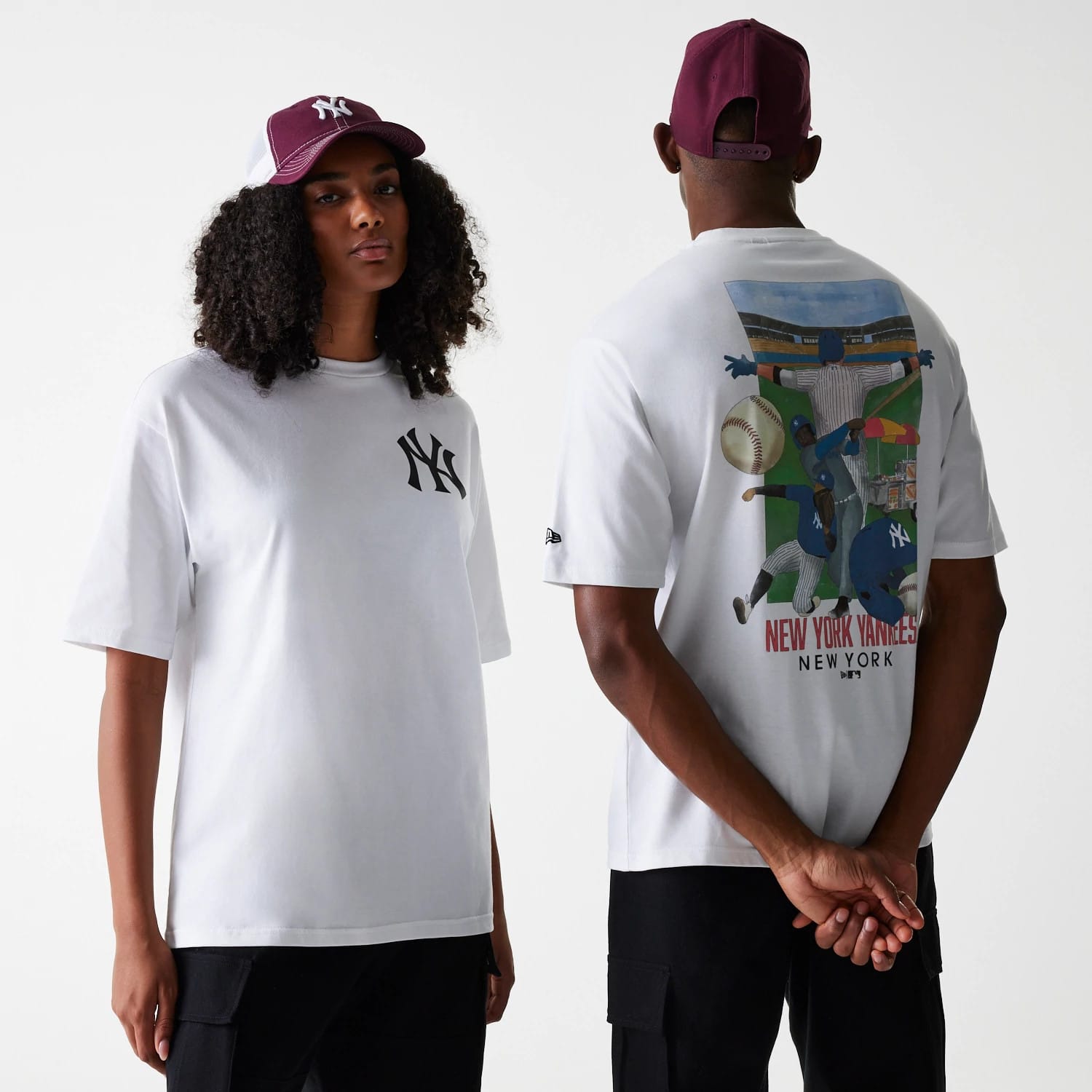 New York Yankees MLB Baseball Graphic White Oversized T-Shirt-kentox