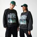 Milwaukee Bucks NBA Washed Graphic Grey Oversized Crew Neck Sweater-kentox