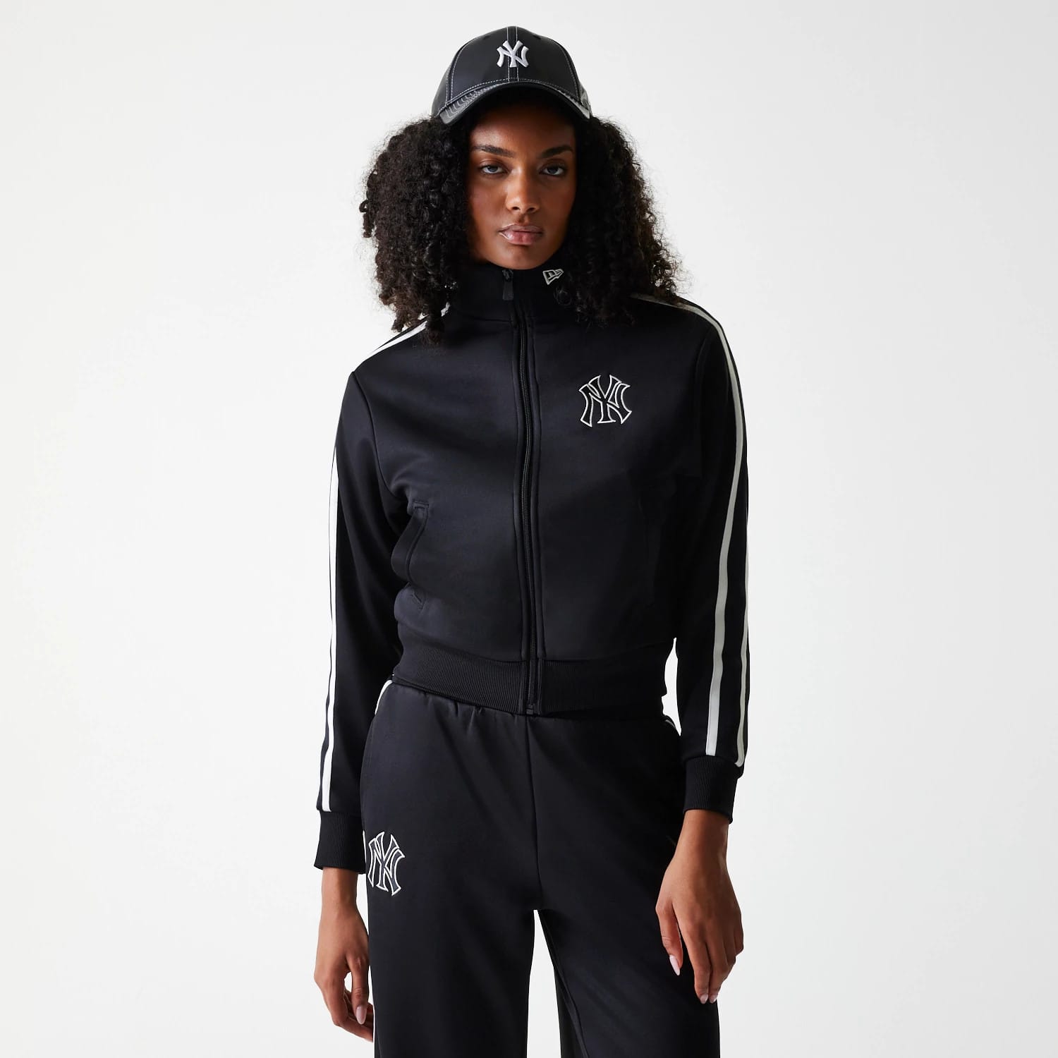 New York Yankees Womens MLB Midi Logo Black Track Jacket-kentox