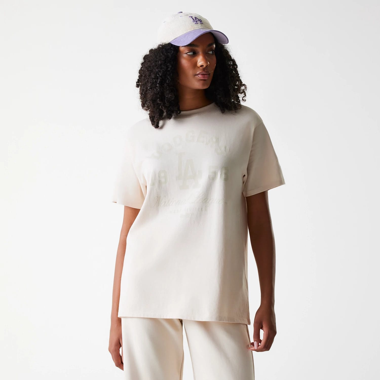 LA Dodgers Womens MLB Tonal Graphic Light Beige Oversized T-Shirt-kentox