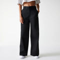 Womens New Era Black Wide Leg Chino Trousers-kentox