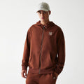 New York Yankees MLB Midi League Essential Brushed Fleece Brown Oversized Full Zip Hoodie-kentox