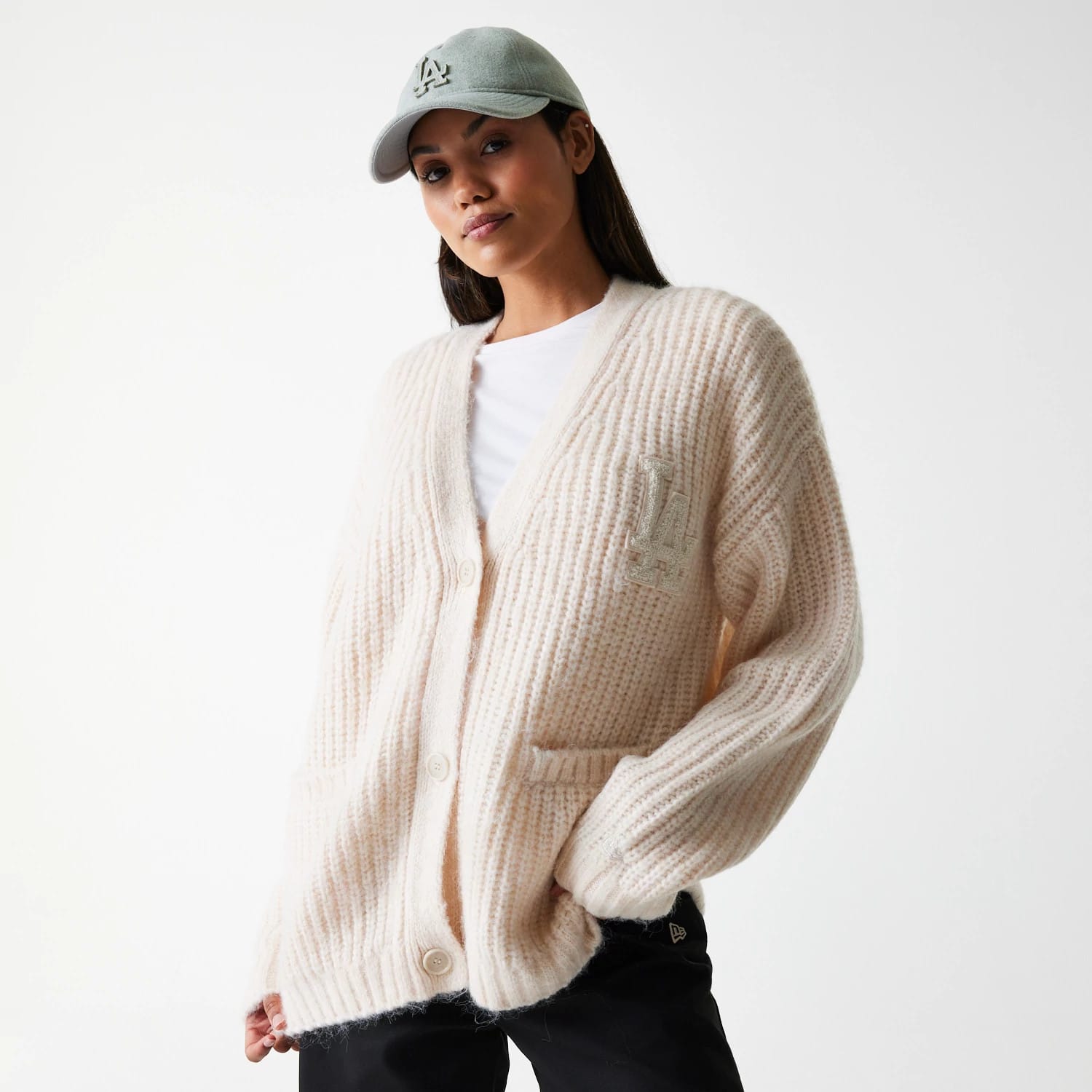 LA Dodgers Womens MLB Knit Light Beige Cardigan-kentox