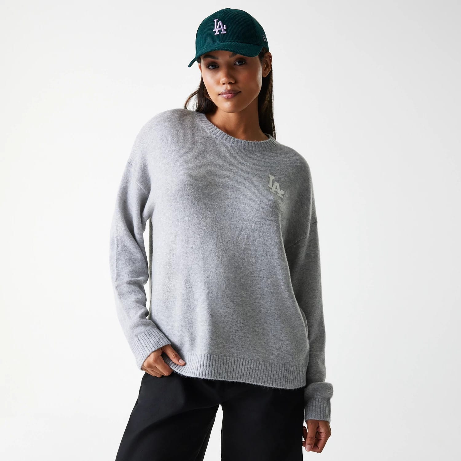 LA Dodgers Womens MLB Knit Grey Crew Neck Sweater-kentox
