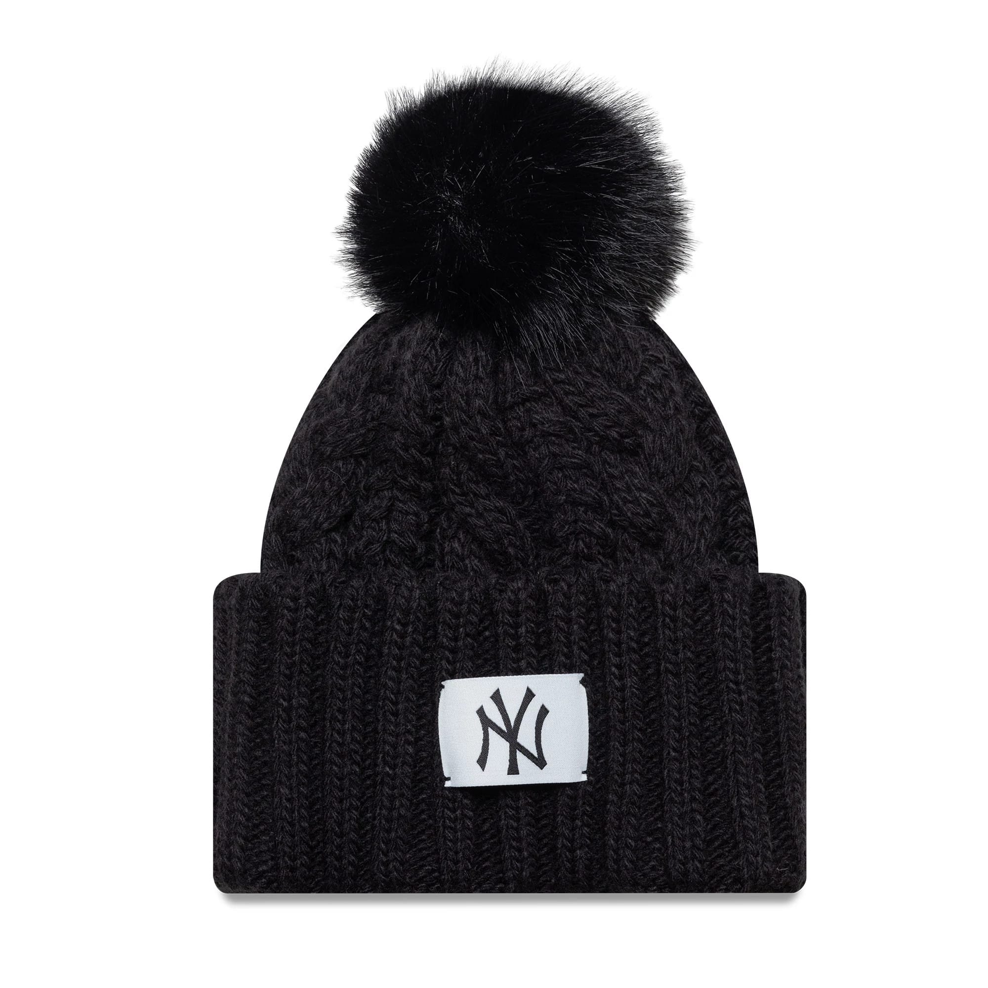New York Yankees Youth MLB Black Cable Knit Beanie Hat-kentox