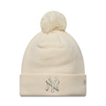 New York Yankees Womens MLB Metallic Light Beige Cuff Knit Beanie Hat-kentox