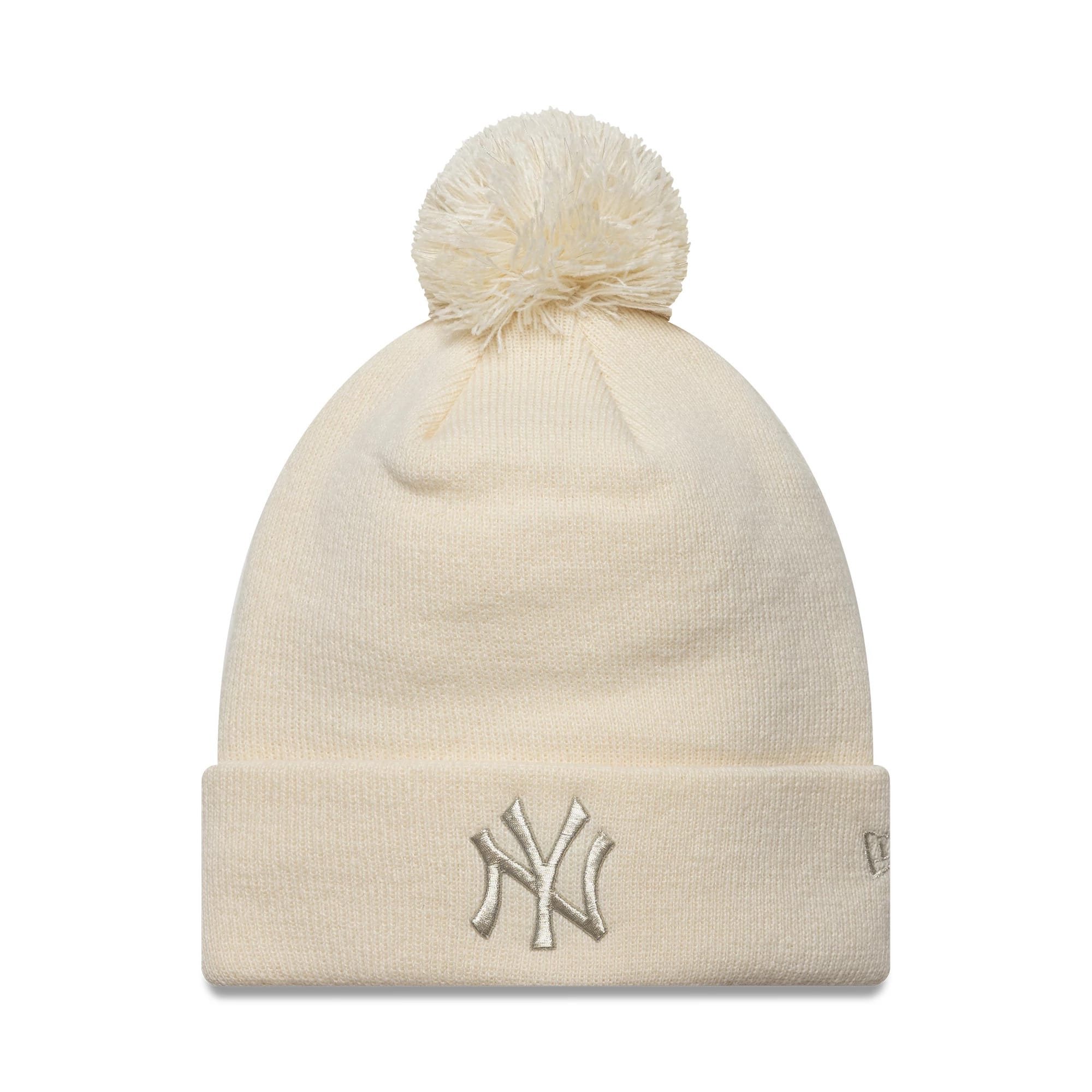 New York Yankees Womens MLB Metallic Light Beige Cuff Knit Beanie Hat-kentox