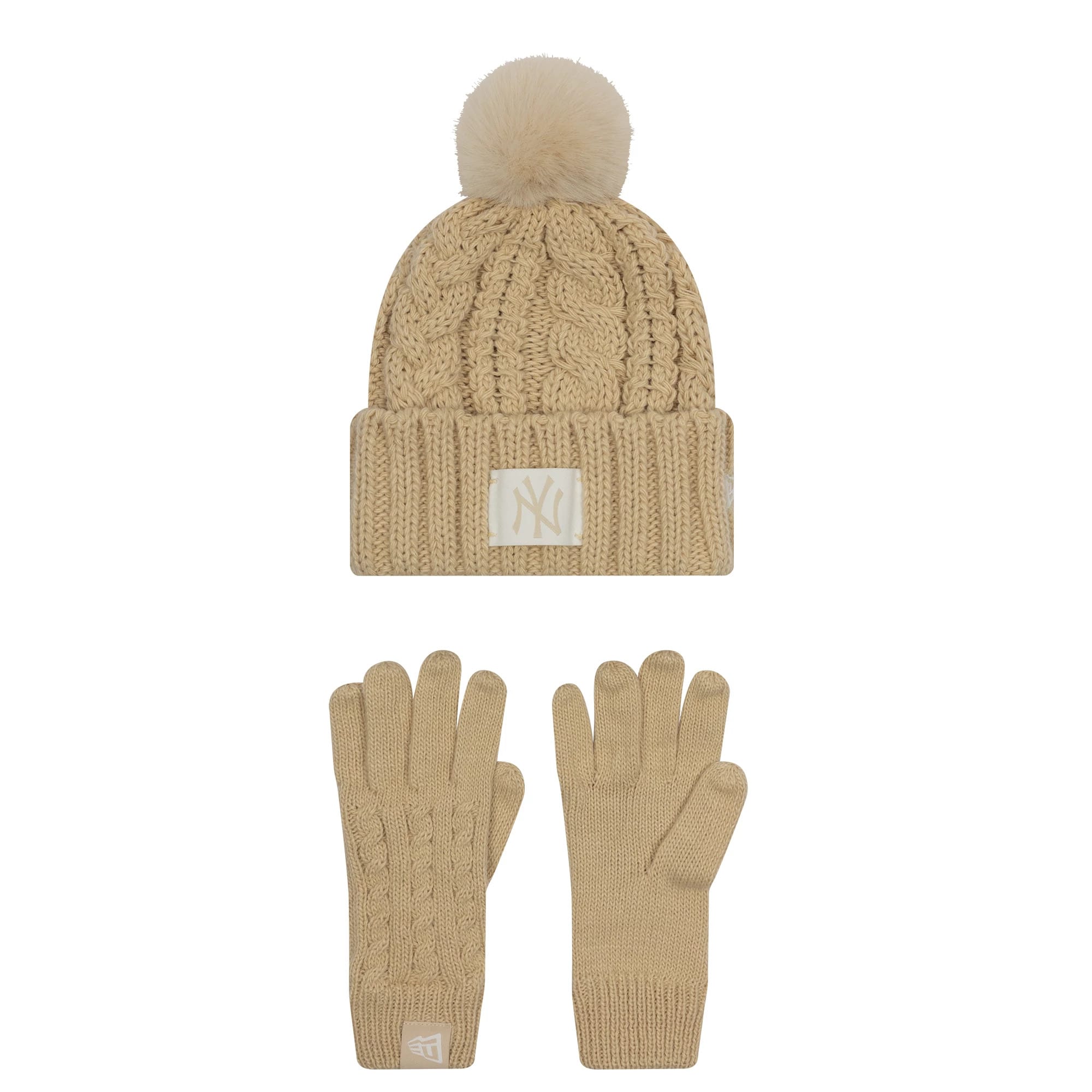 New York Yankees Youth MLB Beige Beanie & Gloves Set-kentox