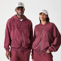 New Era Washed Dark Red Oversized Full Zip Hoodie-kentox