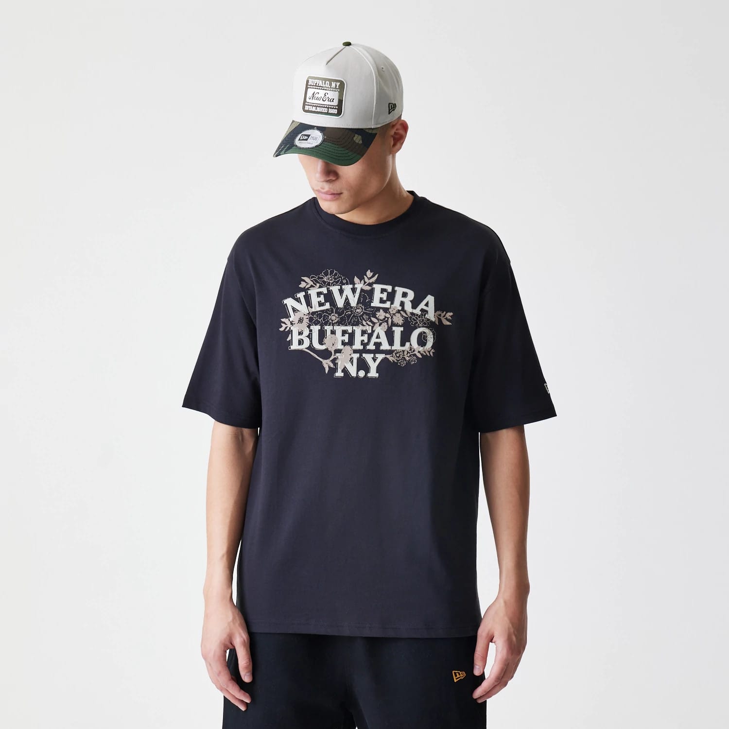 New Era Floral Black Oversized T-Shirt-kentox
