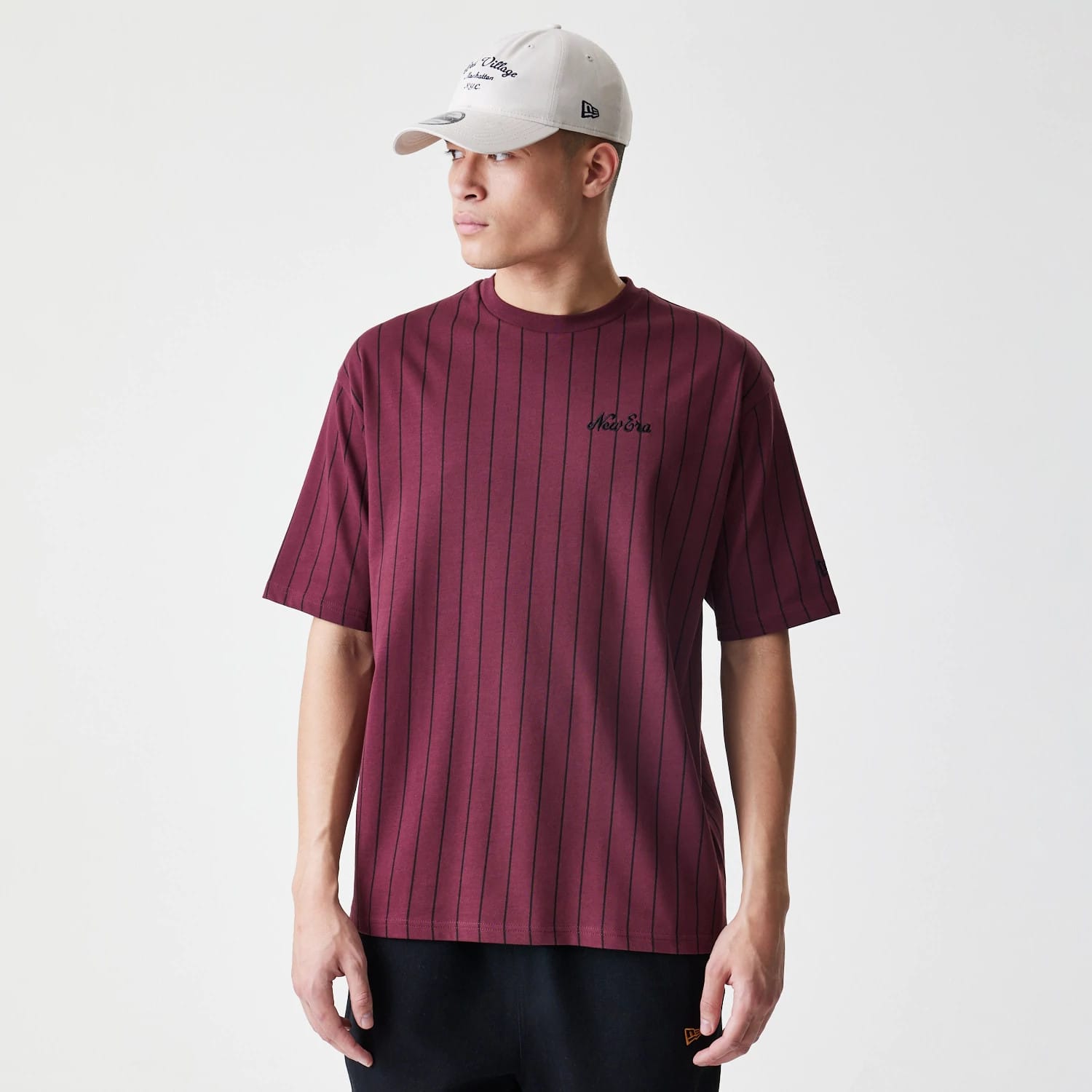 New Era Pinstripe Dark Red Oversized T-Shirt-kentox