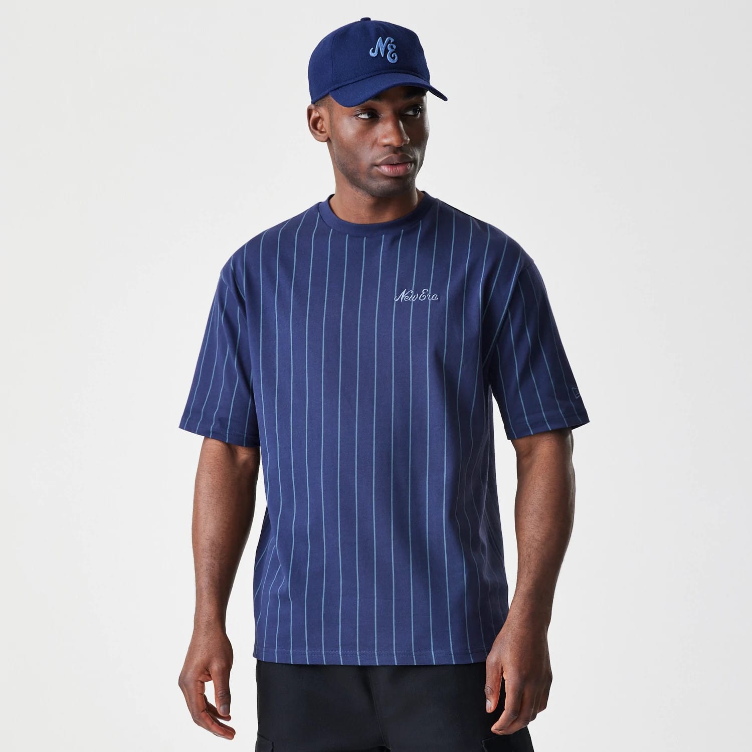 New Era Pinstripe Navy Oversized T-Shirt-kentox