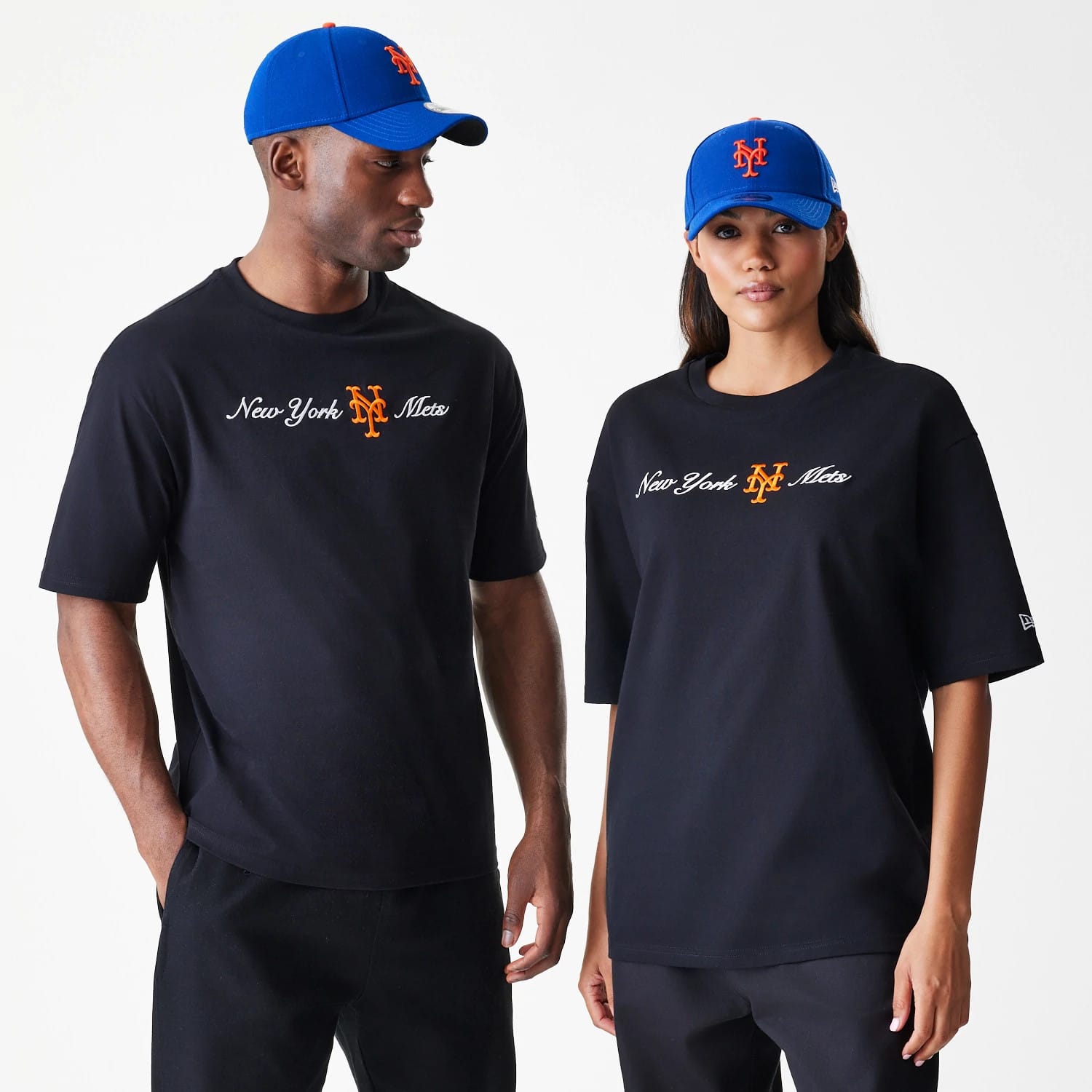 New York Mets MLB Script Black Oversized T-Shirt-kentox