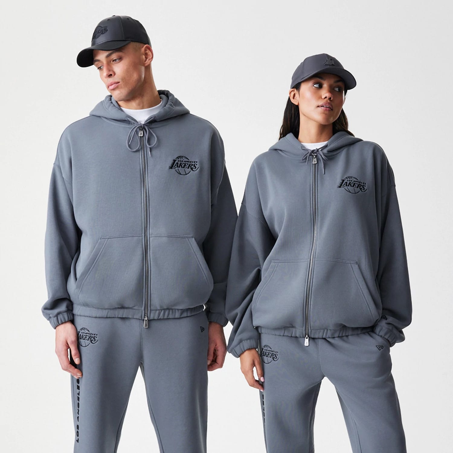 LA Lakers NBA Linear Dark Grey Oversized Full Zip Hoodie-kentox