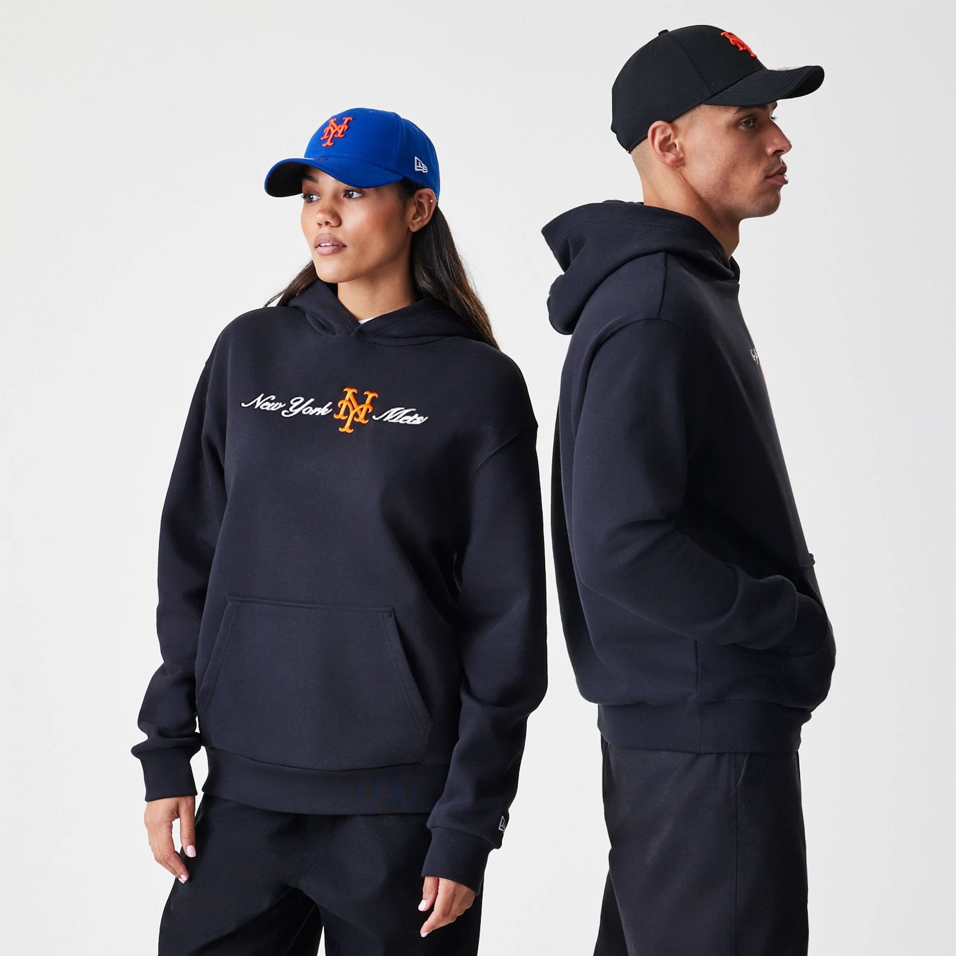 New York Mets MLB Script Black Oversized Pullover Hoodie-kentox