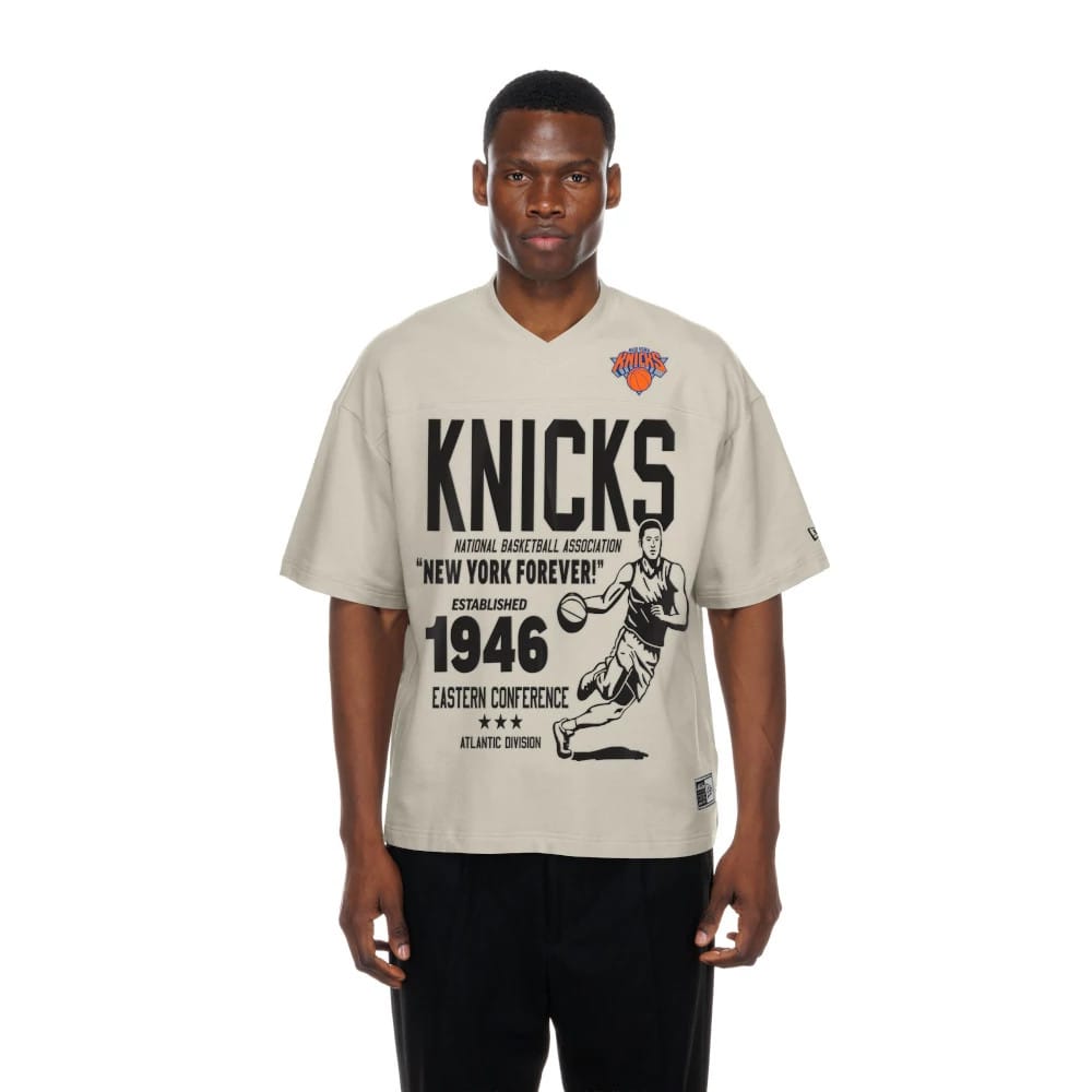 New York Knicks NBA Throwback Prep Light Beige T-Shirt-kentox