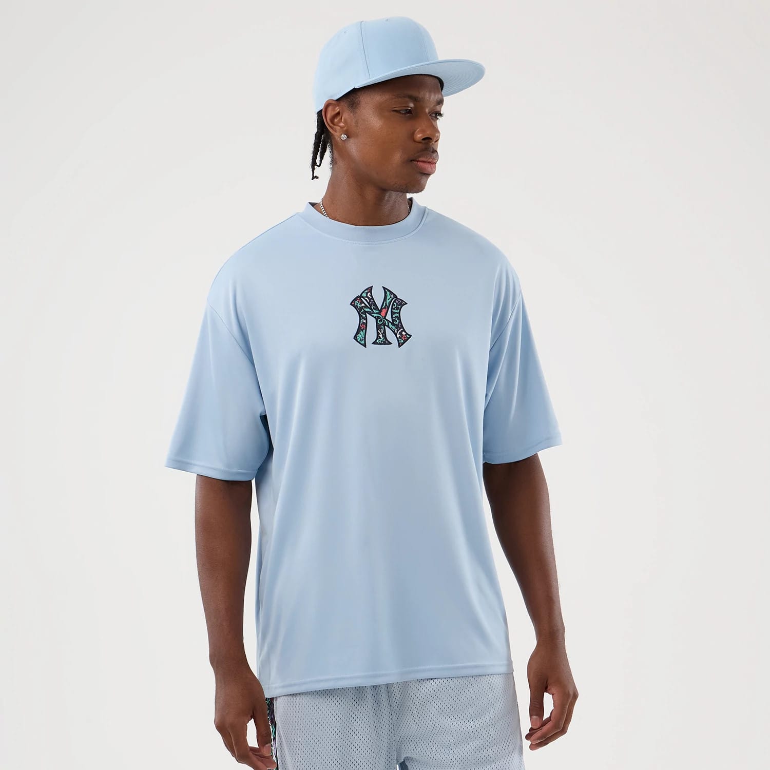 New York Yankees MLB Mesh Infill Pastel Blue Oversized T-Shirt-kentox