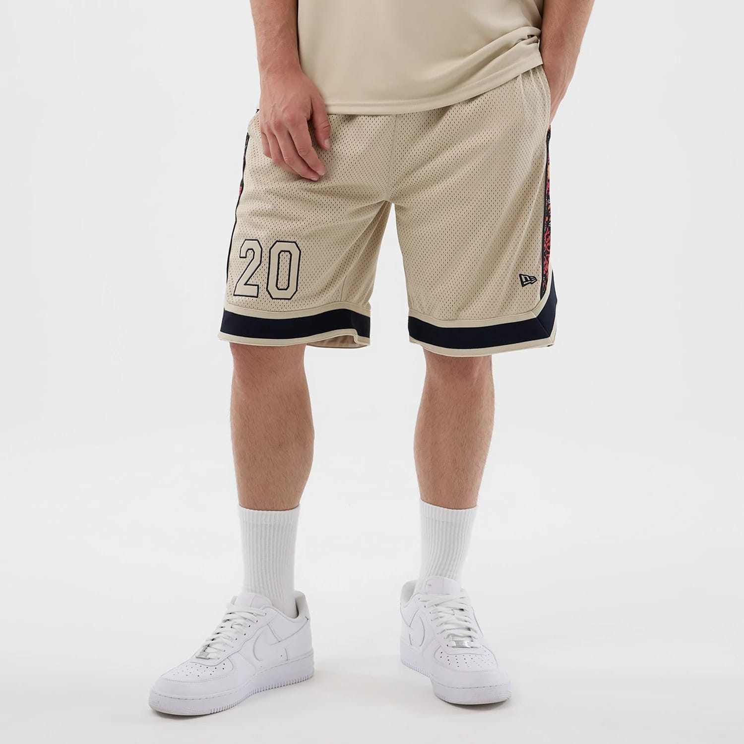 New Era Mesh Light Beige Mesh Shorts-kentox