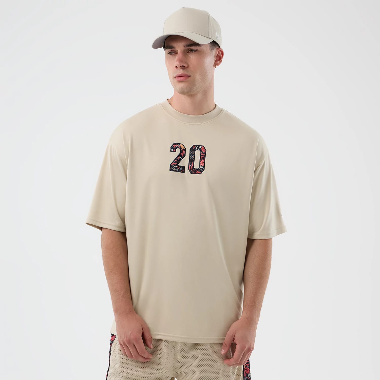 New Era Mesh Infill Light Beige Oversized T-Shirt-kentox