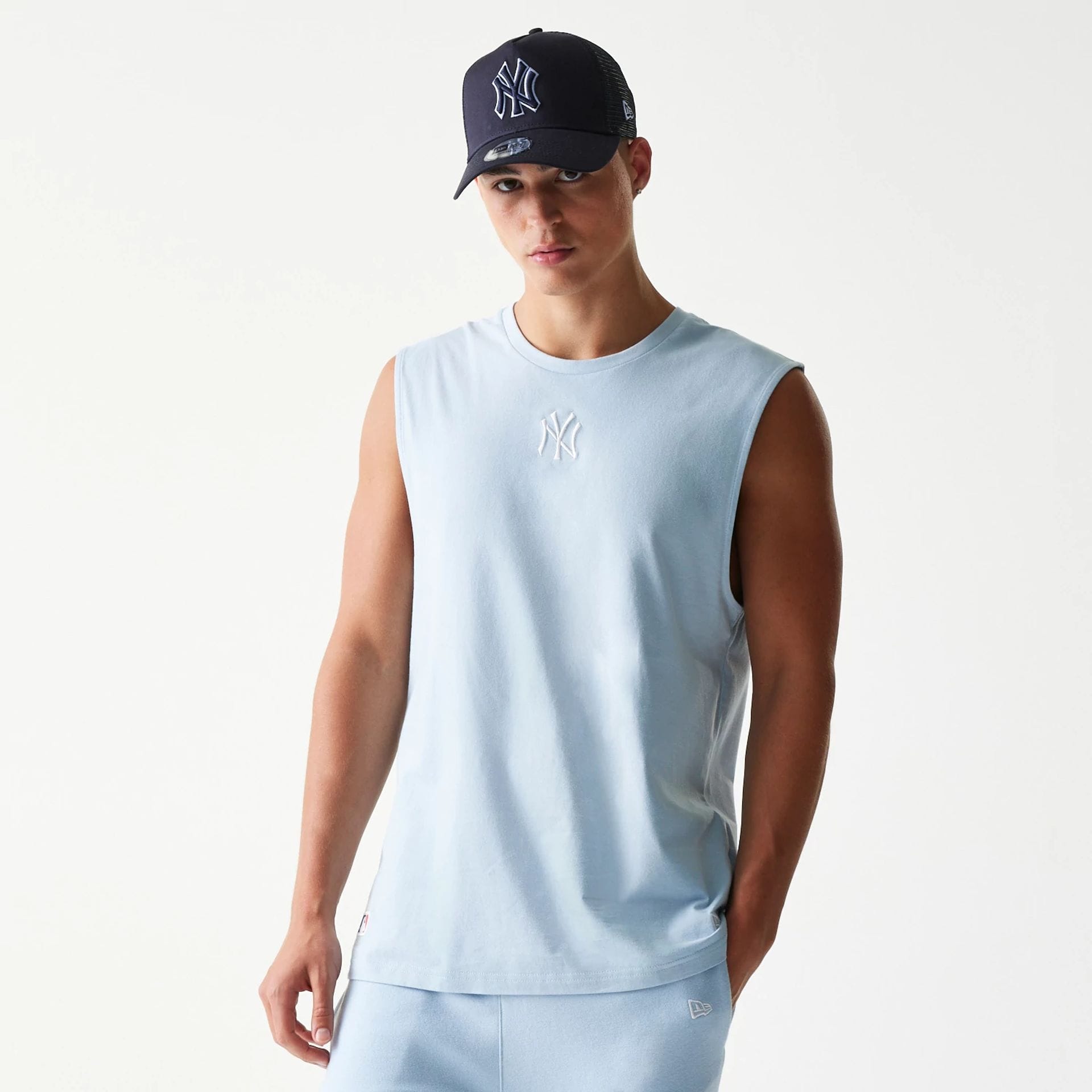 New York Yankees MLB Pastel Blue Sleeveless T-Shirt-kentox