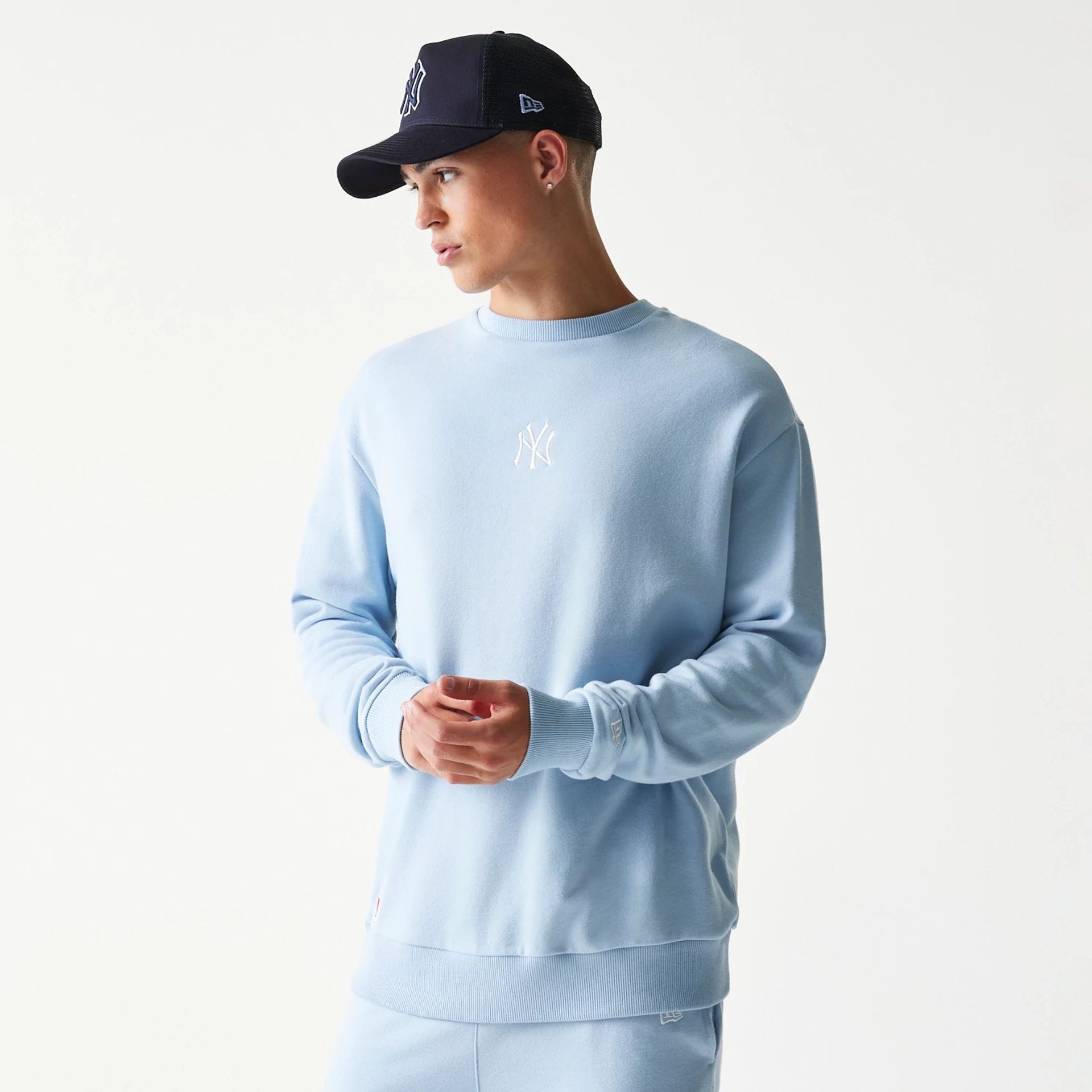 New York Yankees MLB Midi Pastel Blue Oversized Crew Neck Sweater-kentox