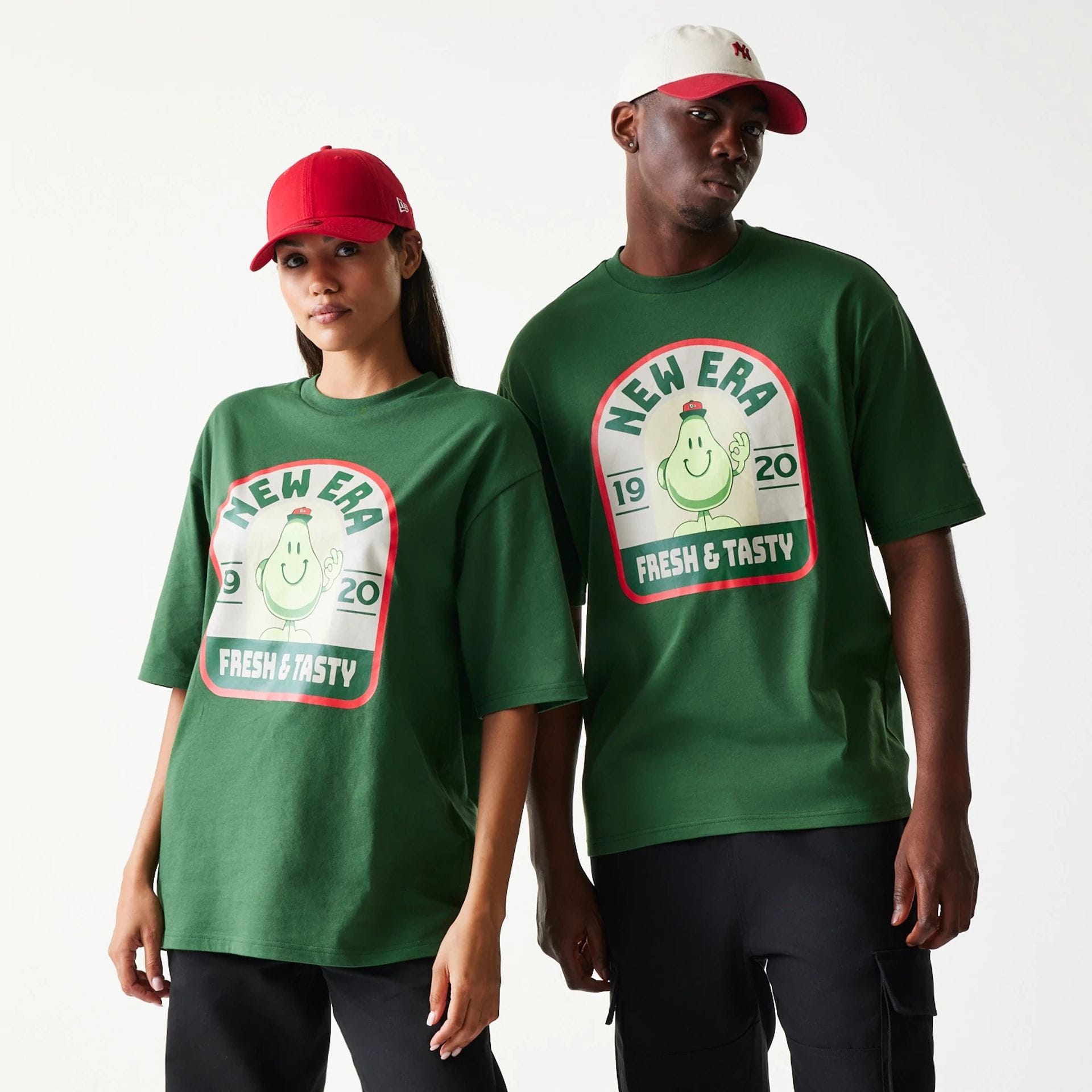 New Era Pear Fruit Graphic Dark Green Oversized T-Shirt-kentox