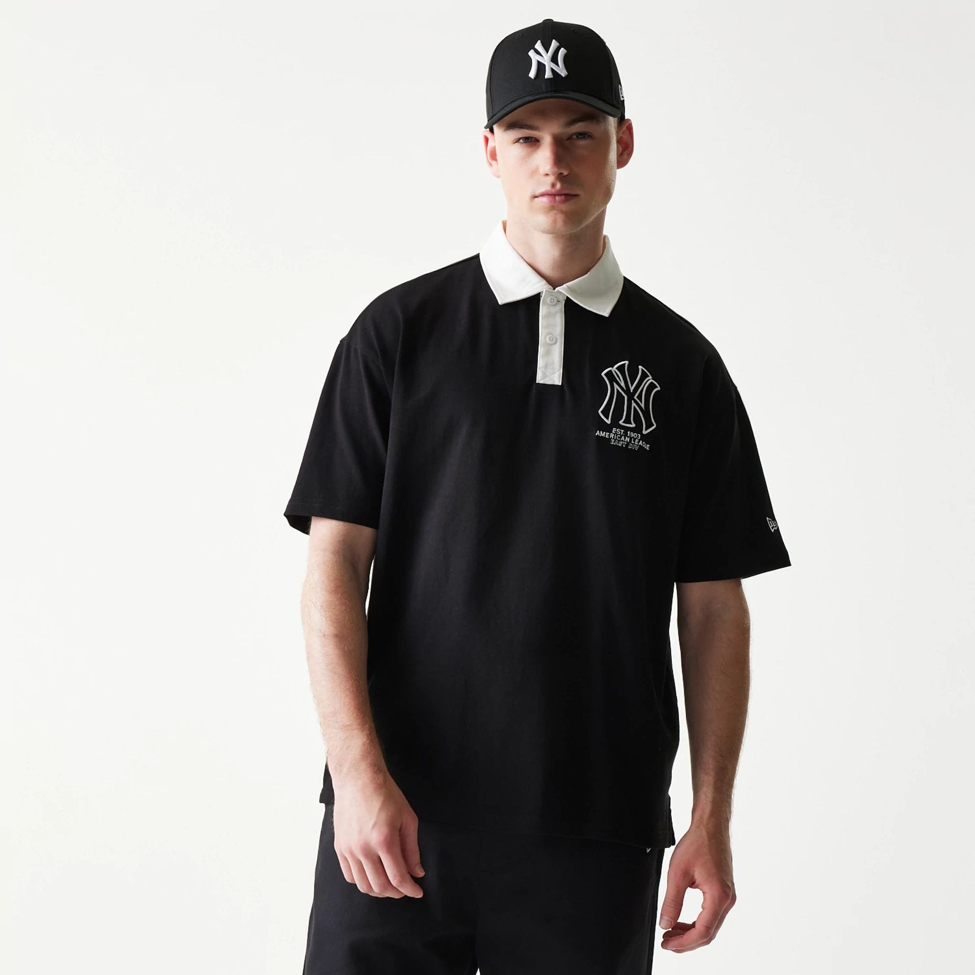 New York Yankees MLB Black Oversized Polo T-Shirt-kentox