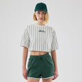 Womens New Era Pinstripe Pastel Grey Cropped T-shirt-kentox