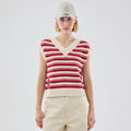 New York Yankees Womens MLB Knit Stripe Dark Red Sleeveless V-neck Sweater-kentox