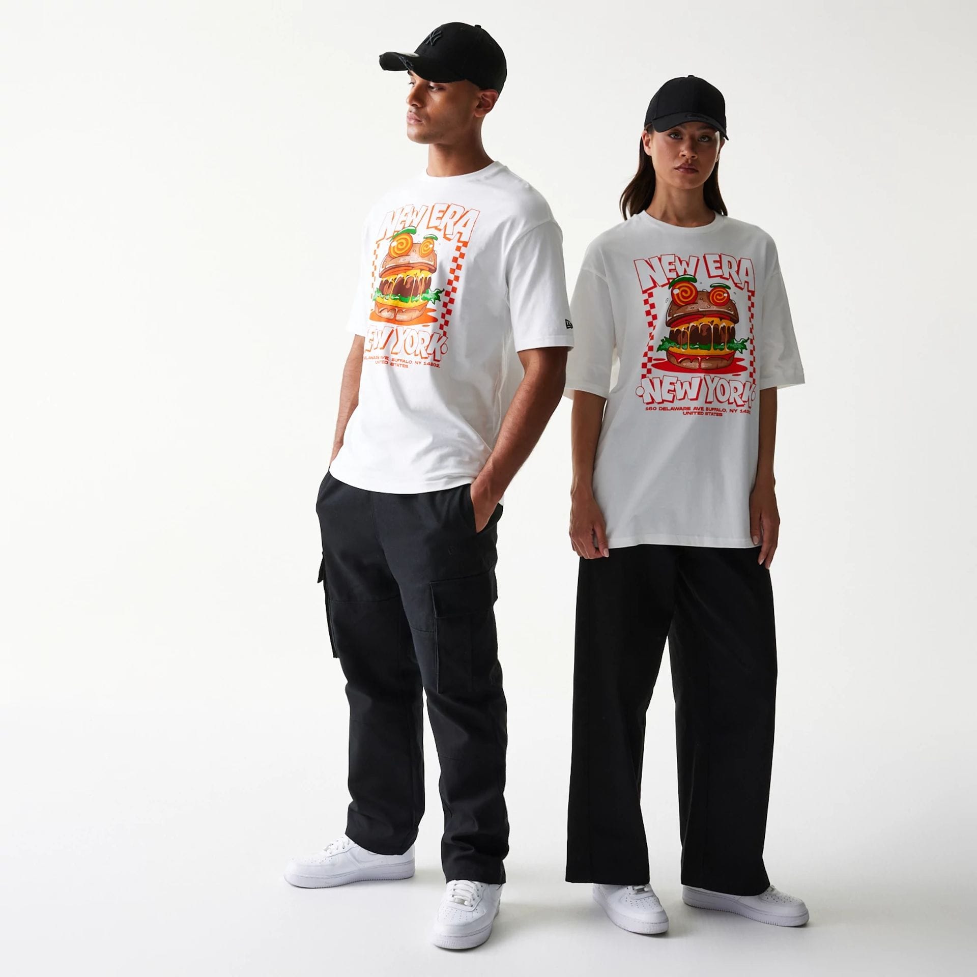 New Era Burger Food Graphic White Oversized T-Shirt-kentox