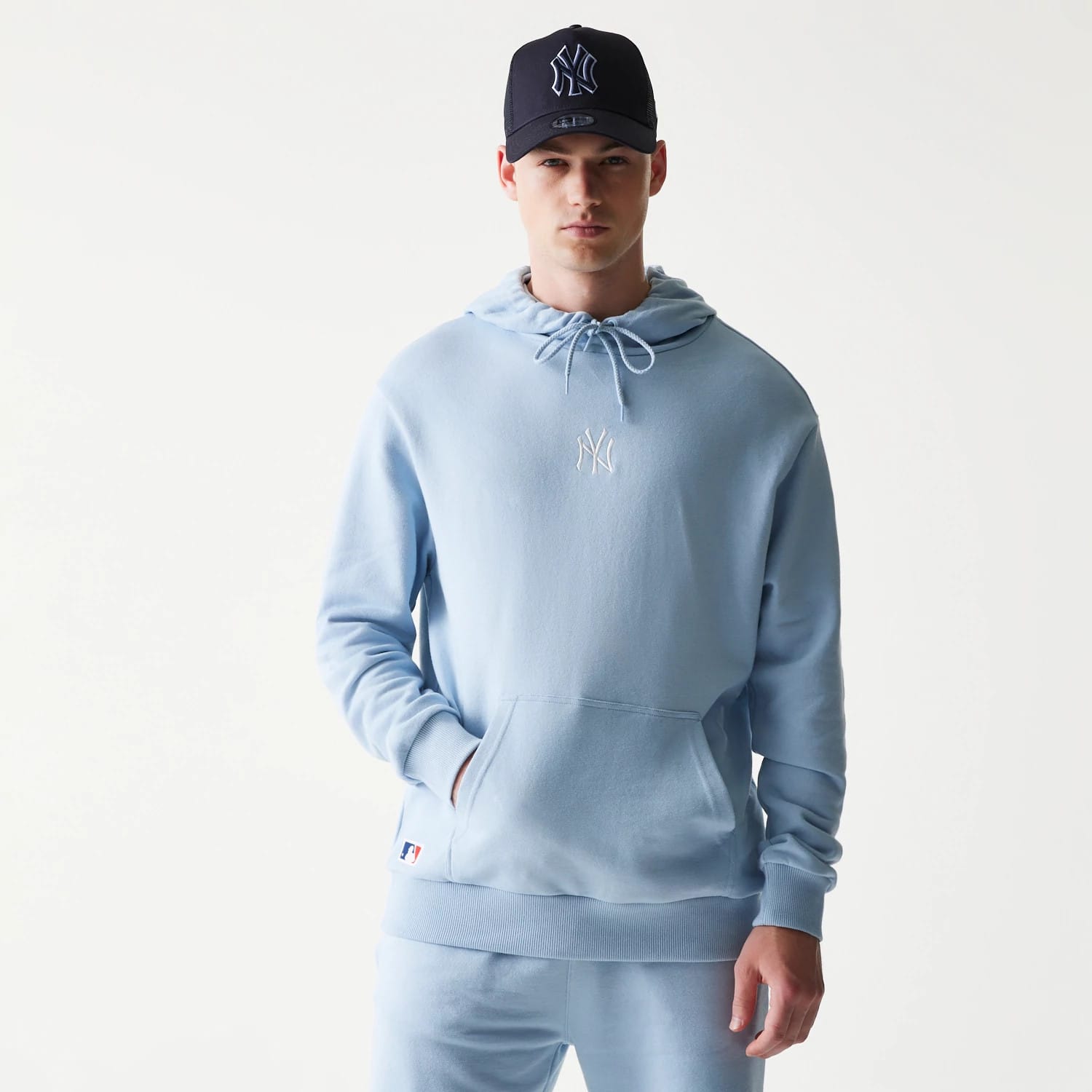 New York Yankees MLB Midi Pastel Blue Oversized Pullover Hoodie-kentox