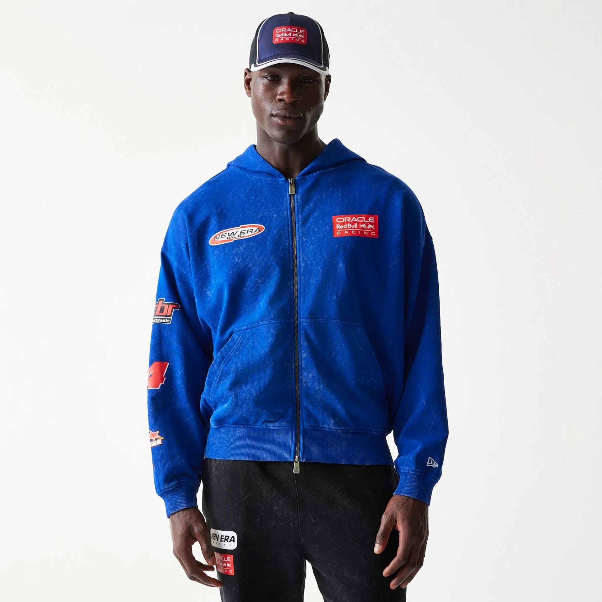 Red Bull Racing Graphic Blue Dropped Shoulder Full Zip Hoodie-kentox