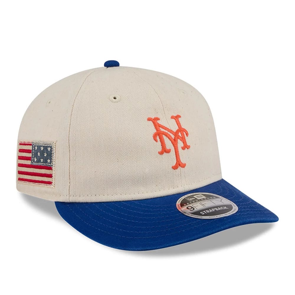 New York Mets MLB Americana Herringbone White Retro Crown 9FIFTY Adjustable Cap-kentox