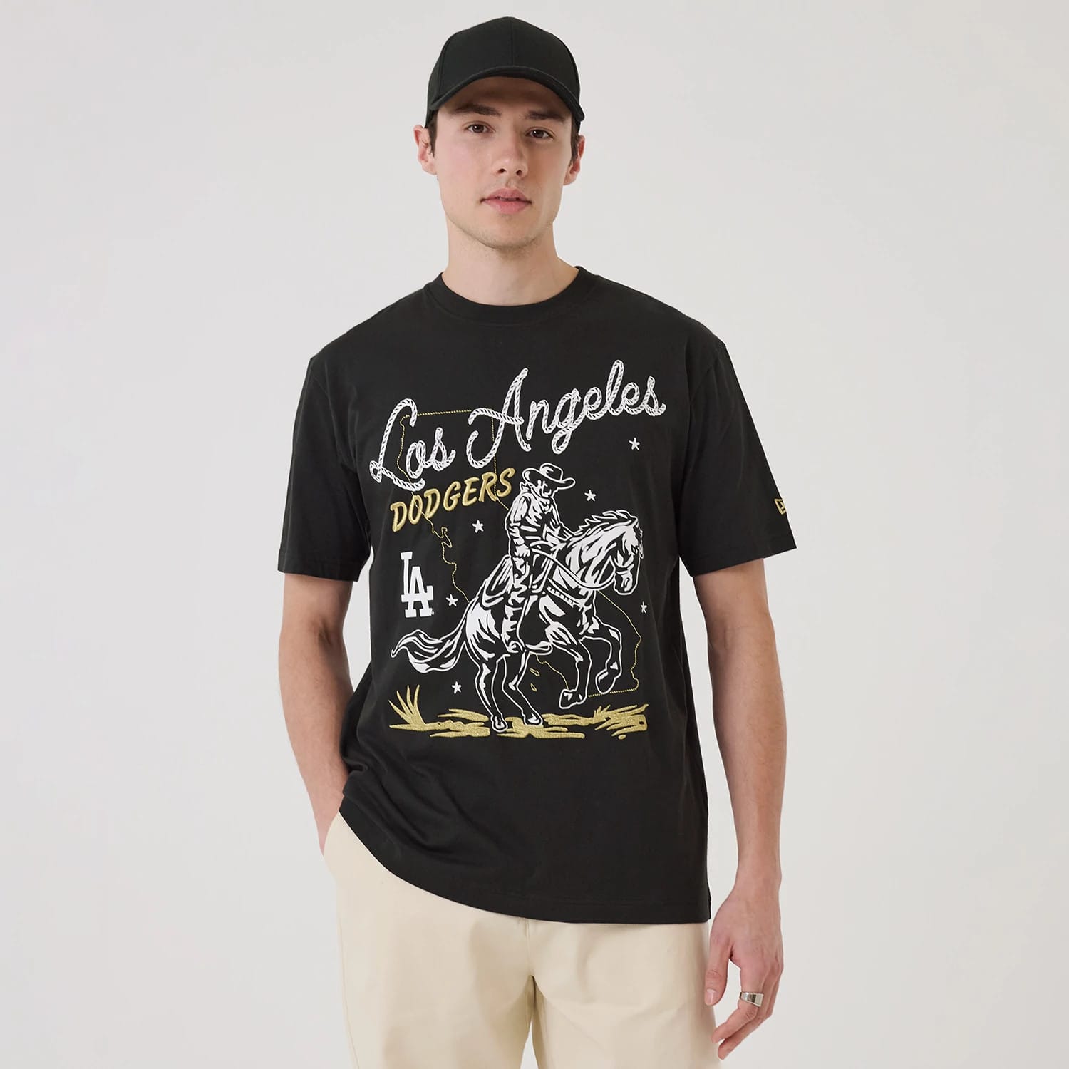 LA Dodgers MLB Cowboy Graphic Black T-Shirt-kentox
