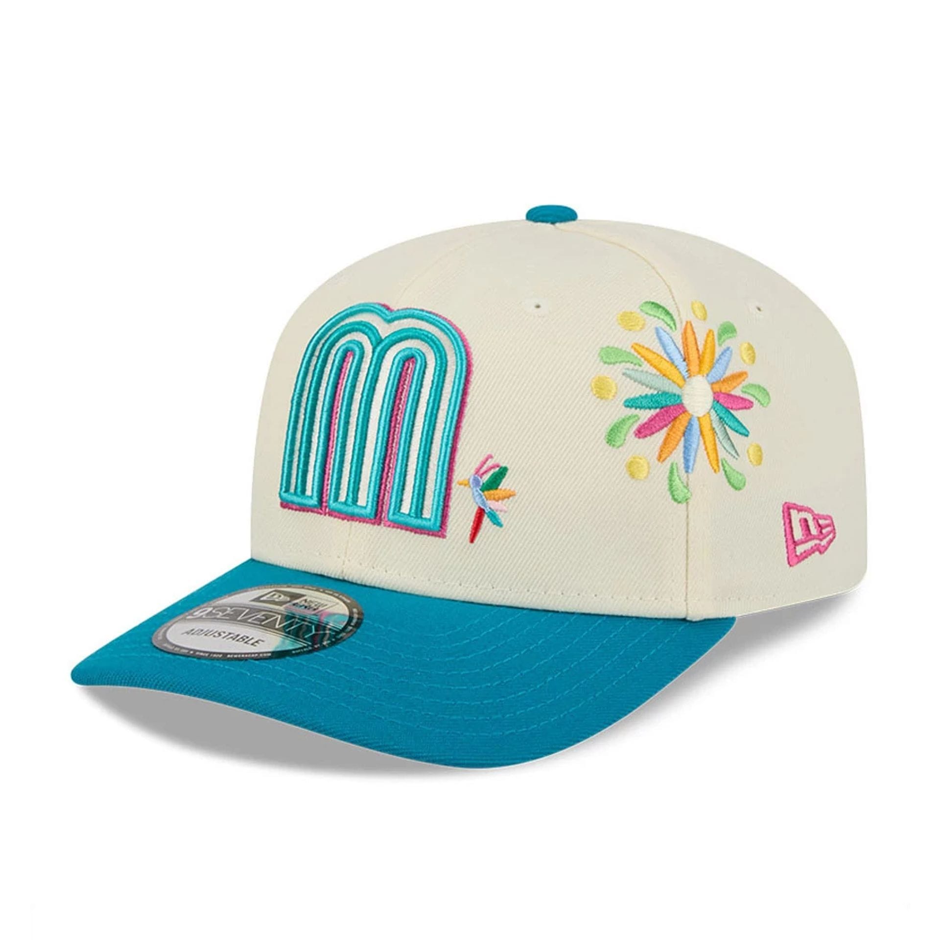 Mexico WBC Latin Embroidery White 9SEVENTY Stretch Snap Adjustable Cap-kentox